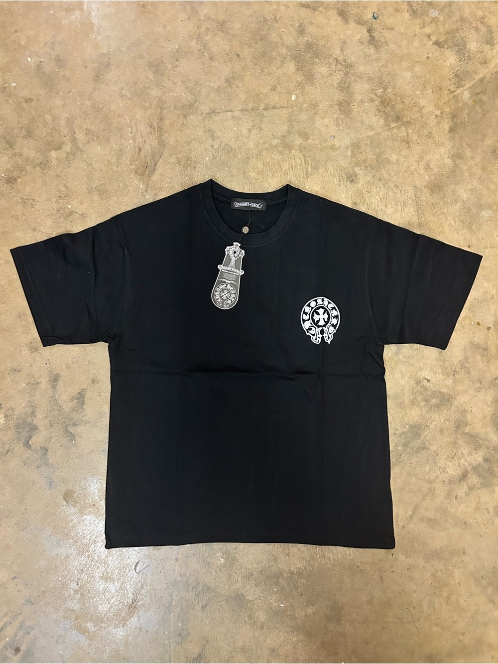 Chrome Hearts Black Short Sleeve Tee with White Emblem Graphics